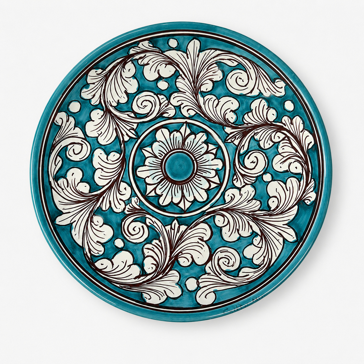 Turquoise Floral Italian Ceramic Wall Plate – 10 Inch