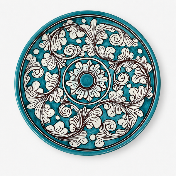 Turquoise Floral Italian Ceramic Wall Plate – 10 Inch