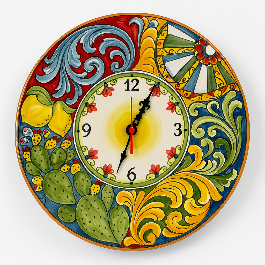 Hand-Painted Sicilian Ceramic Wall Clock – Caltagirone Design 12 inches