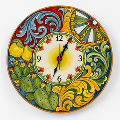 Hand-Painted Sicilian Ceramic Wall Clock – Caltagirone Design 12 inches