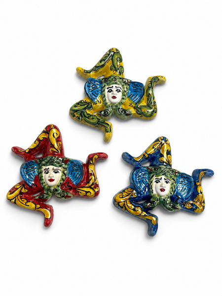 Sicilian Trinacria Ceramic Ornament – Handcrafted Maiolica Style – 4.5 Inches (Choose Color)