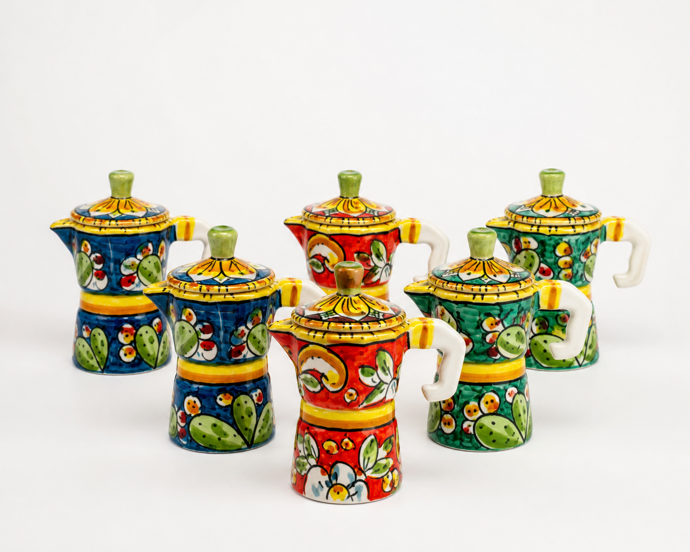 Hand-Painted Sicilian Ceramic Moka Pot – Detachable Espresso Decor (1 Piece)