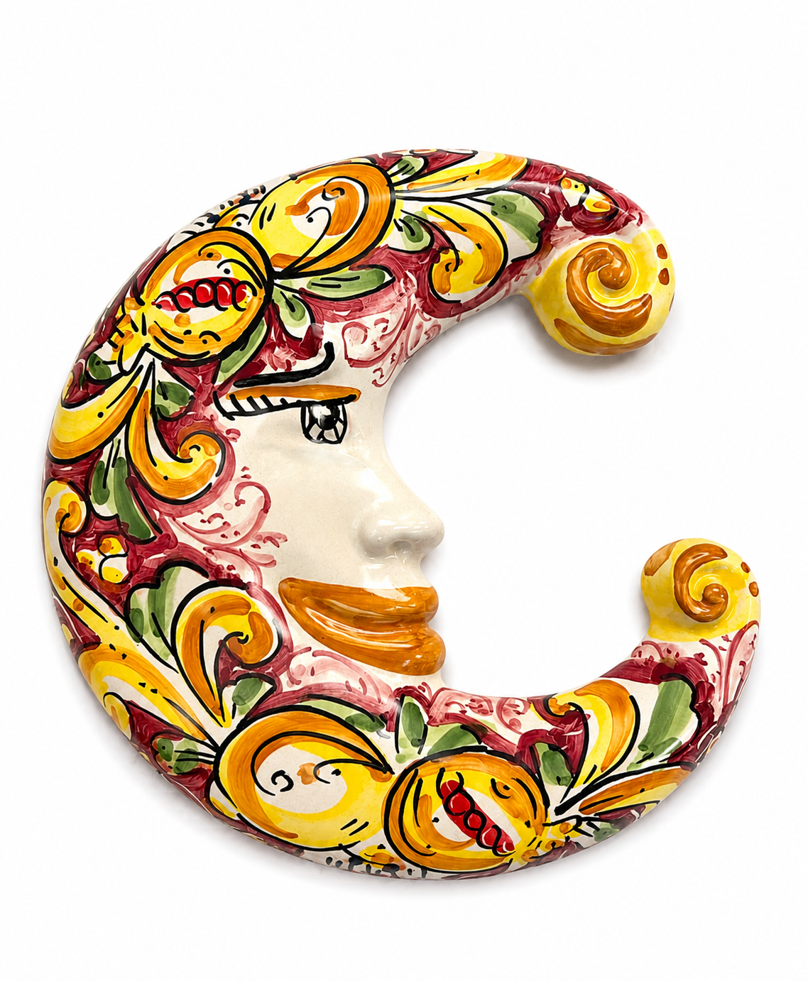 Handcrafted Sicilian Ceramic Moon Wall Decor – Maiolica Style – 9 Inches