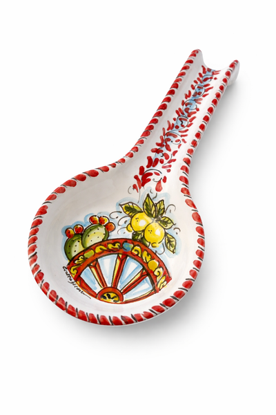 Sicilian Hand-Painted Ceramic Spoon Rest approx. 30 x 13 cm (L x W)