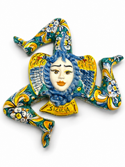 Handcrafted Sicilian Trinacria Ceramic Wall Art – Floral Maiolica Style – 14x12 Inches