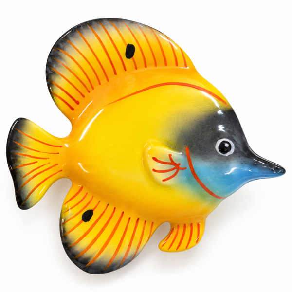 Hand-Painted Italian Ceramic Tropical Fish – Yellow & Blue – 6.5”