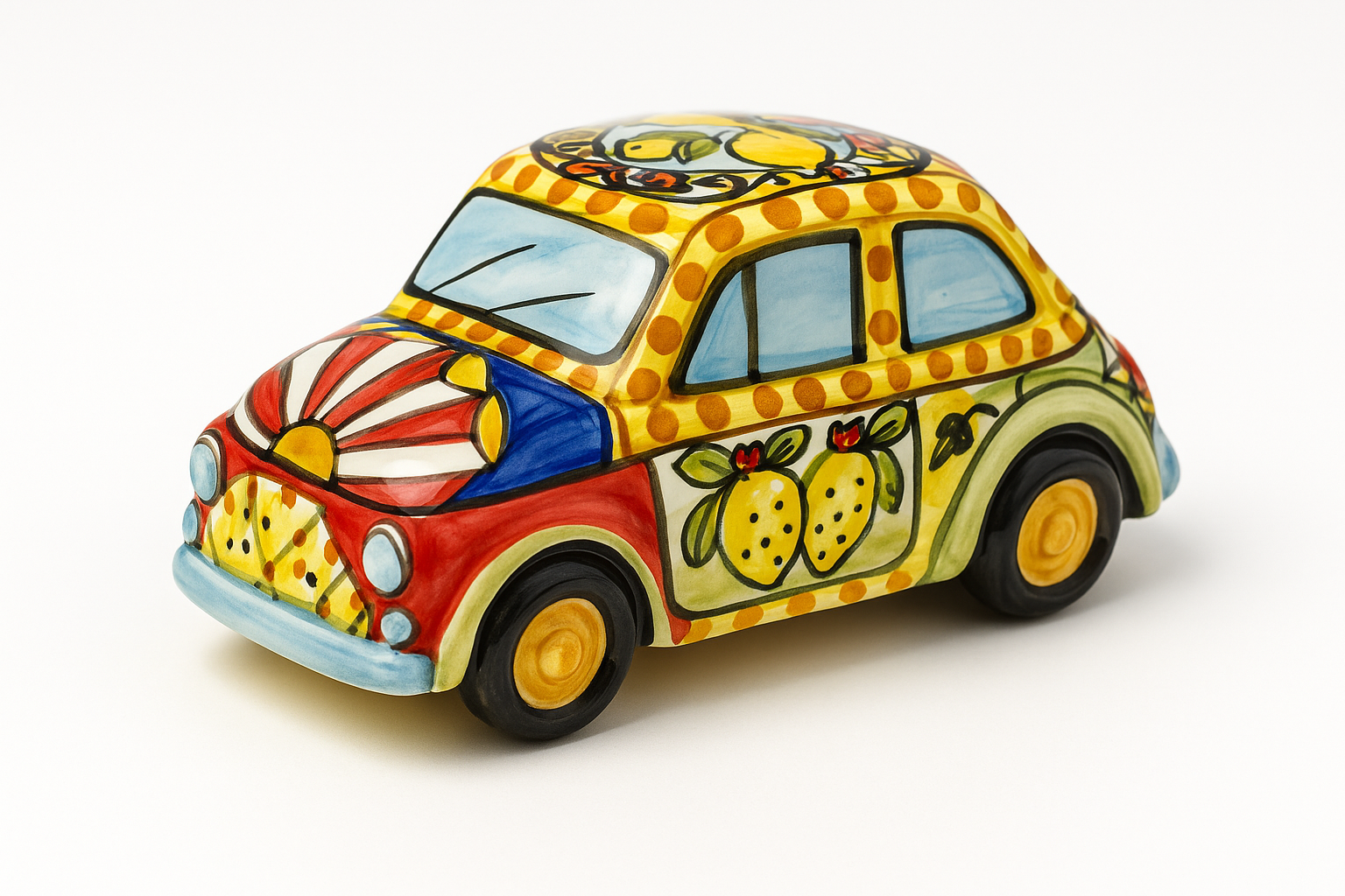 Hand-Painted Sicilian Ceramic Fiat 500 – Caltagirone Artisan Car