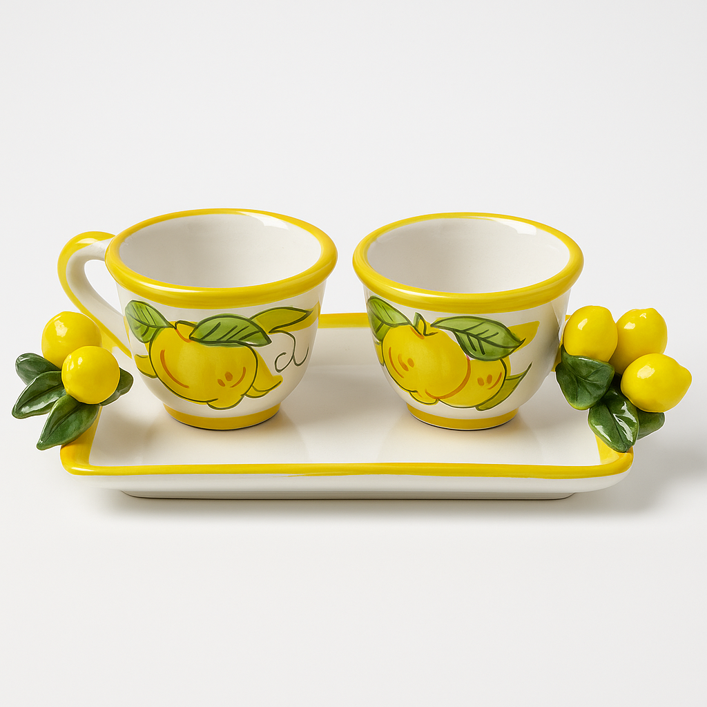 Italian Hand-Painted Ceramic Espresso Cup Set with Lemons