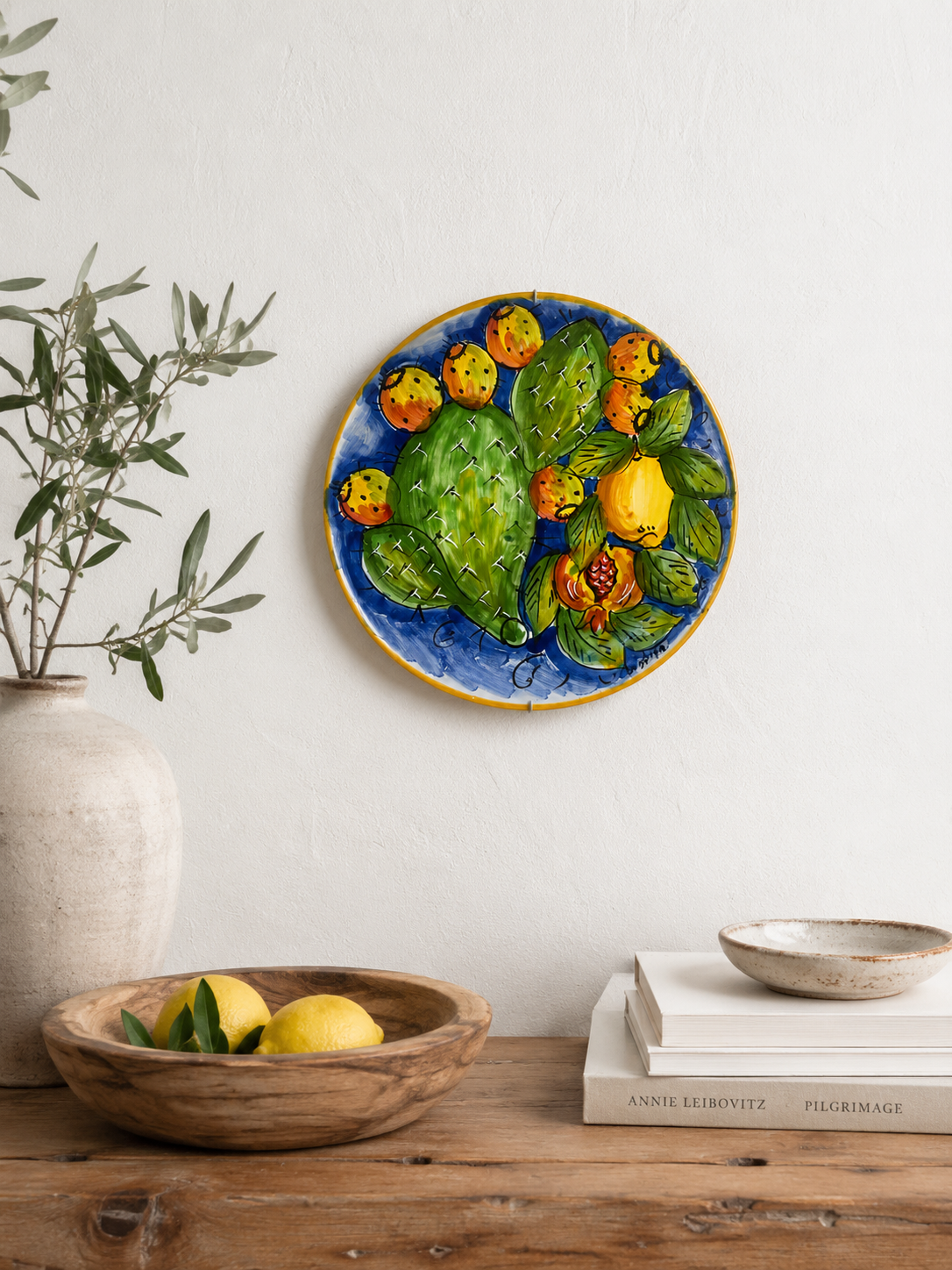 10” Hand-Painted Sicilian Prickly Pear & Lemon Decorative Wall Plate