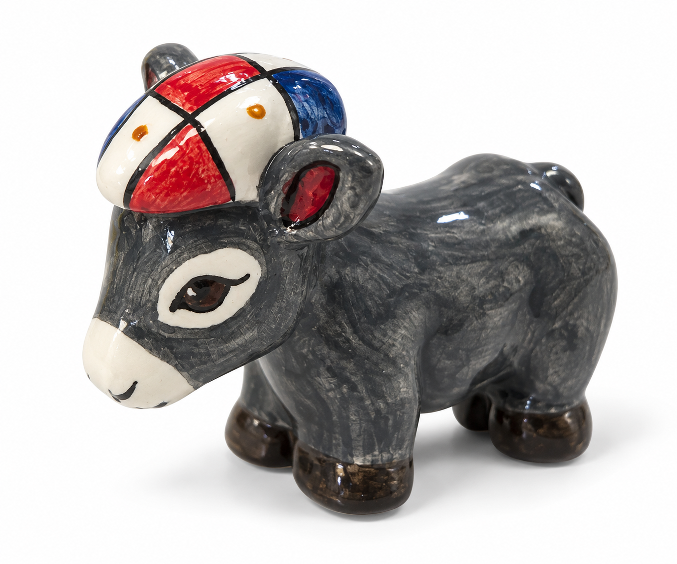 Hand-Painted Italian Ceramic Donkey with Cap – 3”