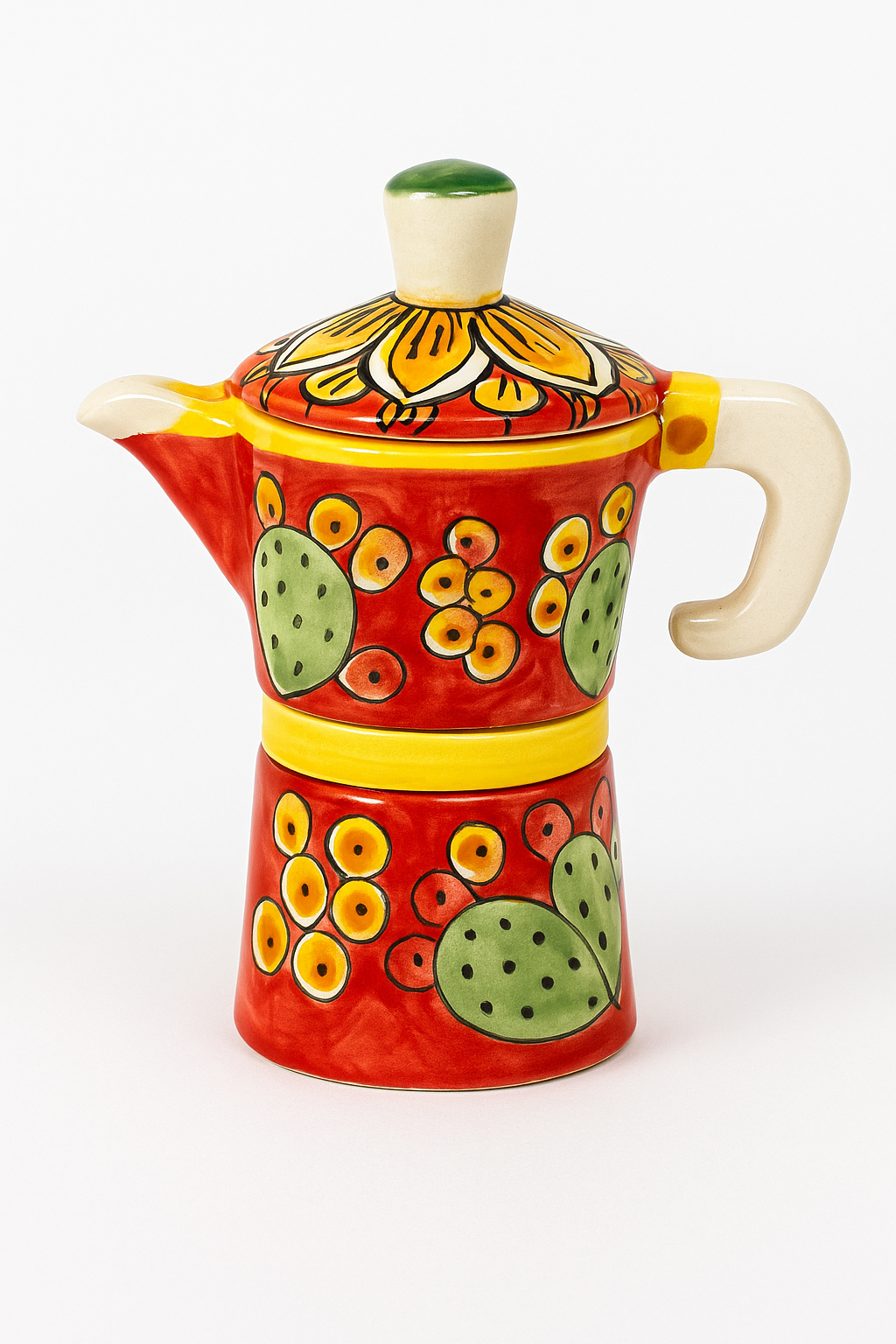Handmade Italian Ceramic Mini Moka Pot – Fichi d’India Design (5 inches)