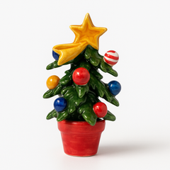 Hand-Painted Sicilian Ceramic Mini Christmas Tree – 3.5 Inch (Red Pot)