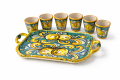 Sicilian Limoncello Set – Tray with 6 Cups in Caltagirone Ceramic
