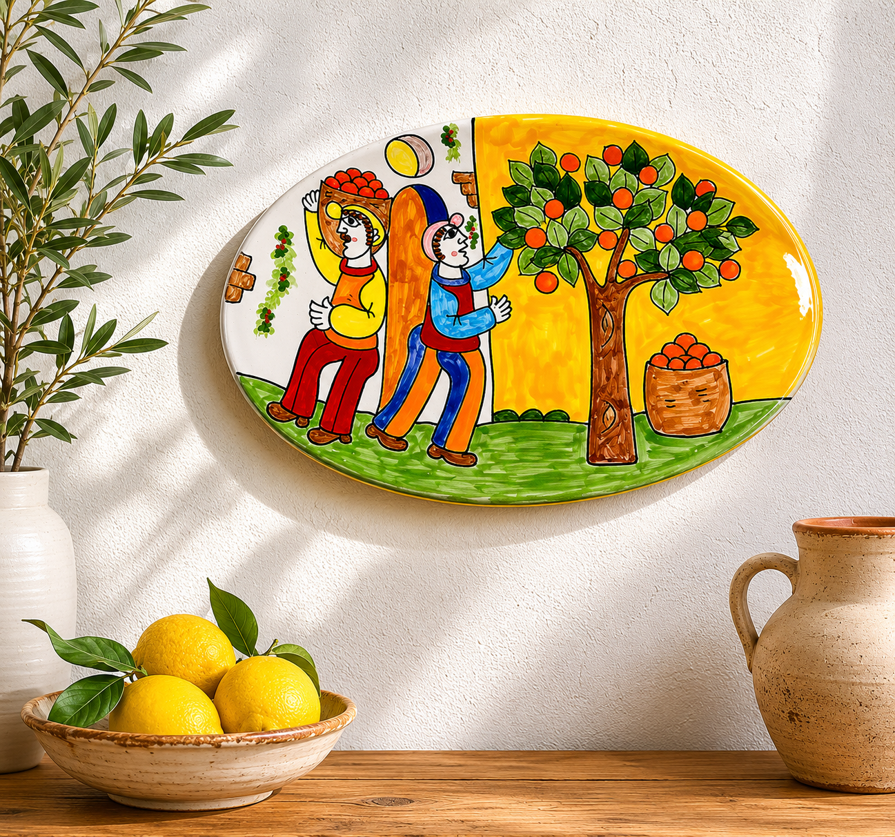 Hand-Painted Sicilian Harvest Decorative Wall Plate – 14.5”