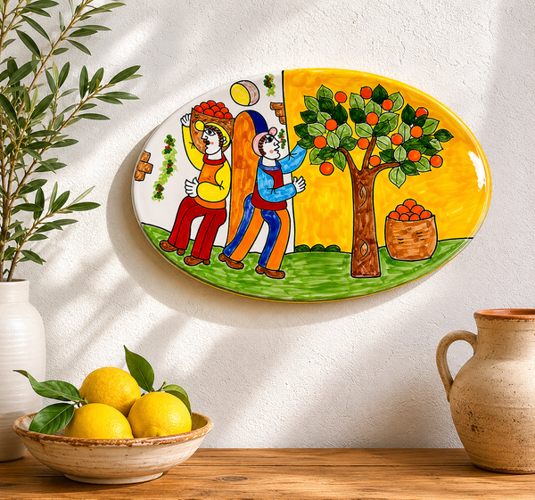 Hand-Painted Sicilian Harvest Decorative Wall Plate – 14.5”