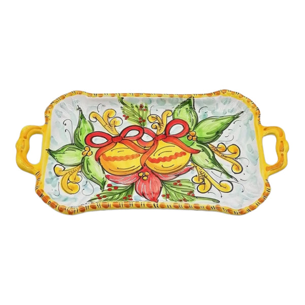 Rectangular tray with handles, serving plate with Christmas decoration – 37×20 cm