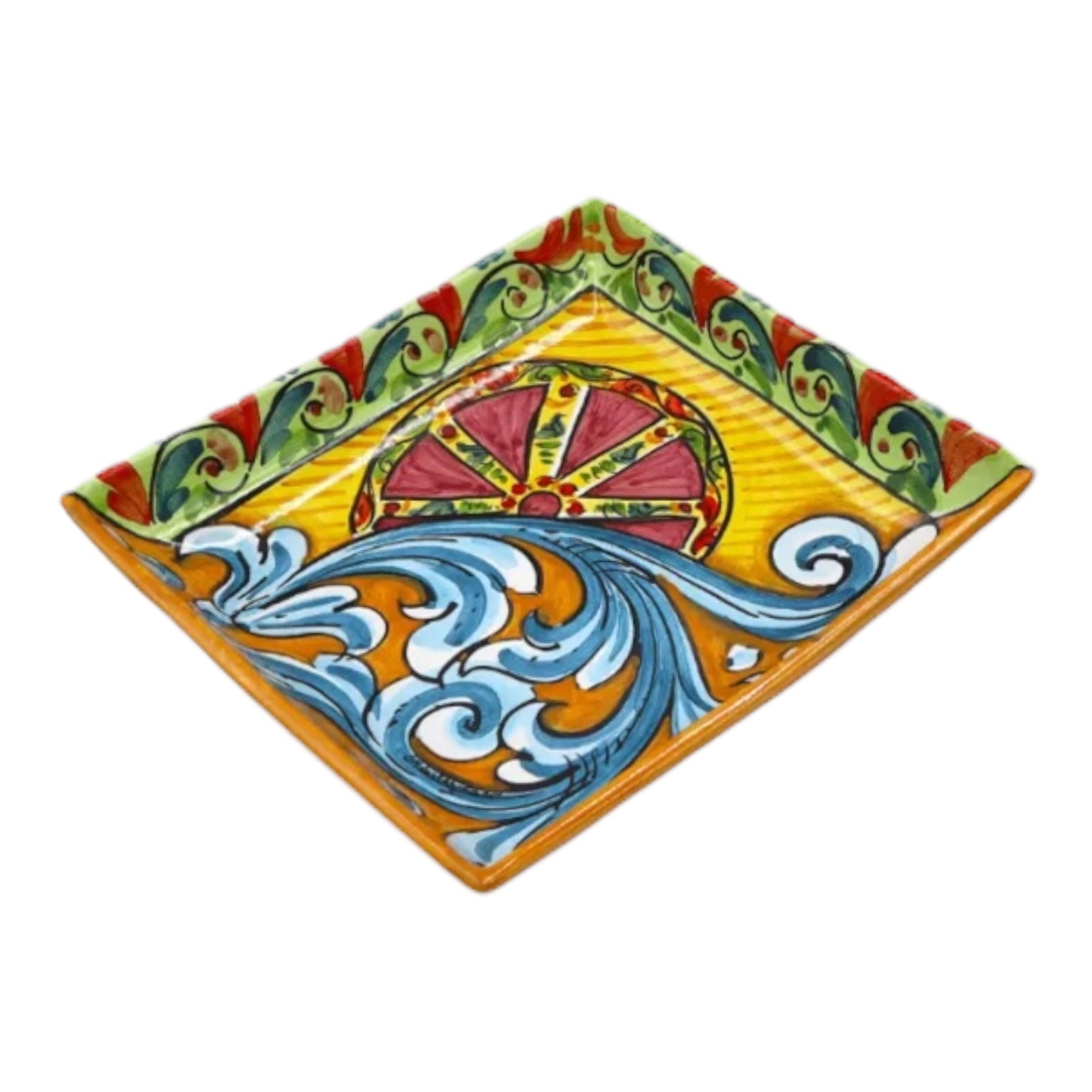 Pocket Emptier Bowl In Caltagirone Ceramic , Sicily-themed decoration, l 20 x 20 cm approx.