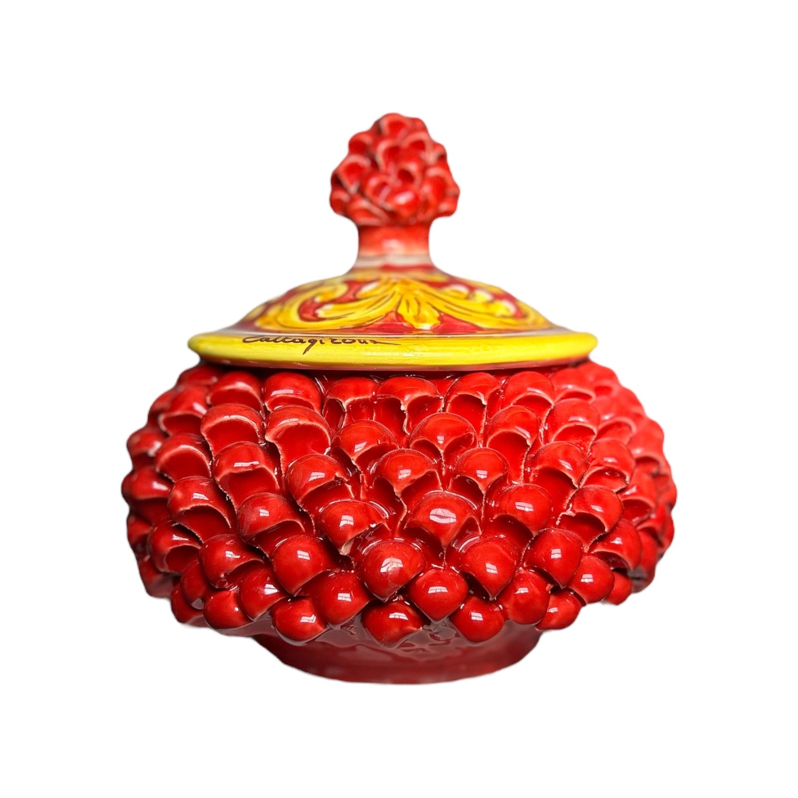 Sicilian Pine Cone biscuit jar or jewelery box, Caltagirone ceramic Ø 20cm