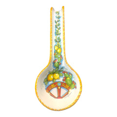 Spoon Rest in Caltagirone Ceramic, h 31cm approx. Sicilian Wheeling Cart Poggia Mestolo