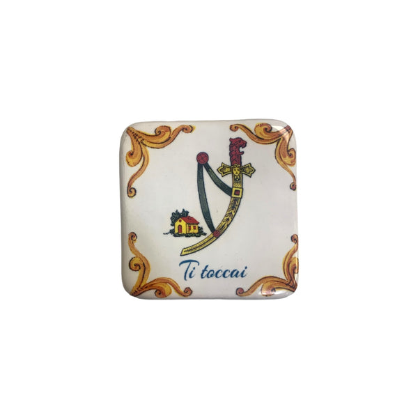 Brick Magnet in Sicilian ceramic, Asso Di Spade, Measures 5x5 cm, thickness 1 cm