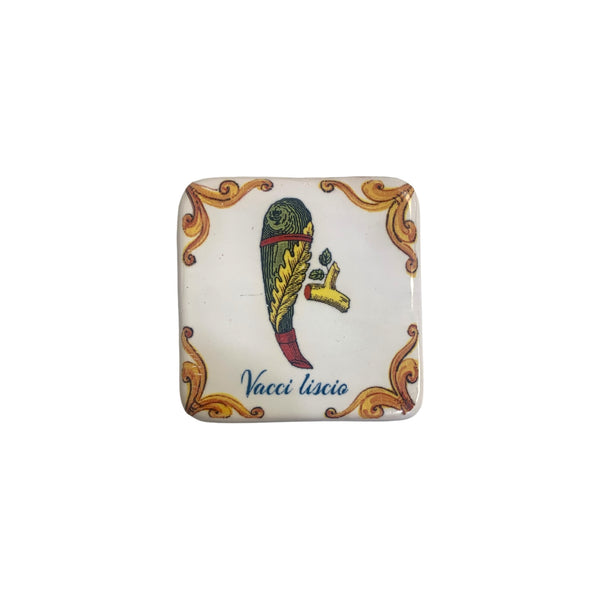 Brick Magnet in Sicilian ceramic, Asso Di Bastoni, Measures 5x5 cm, thickness 1 cm