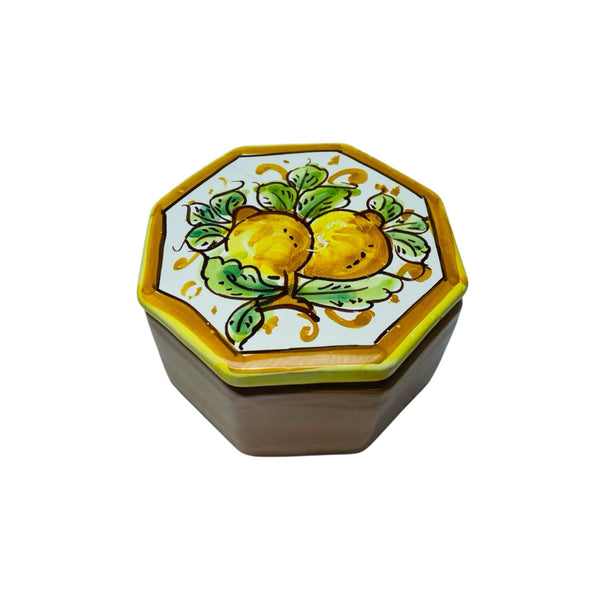 Caltagirone Ceramic Jewelry Box, Octagonal Shape h 5cm x W 8cm approx