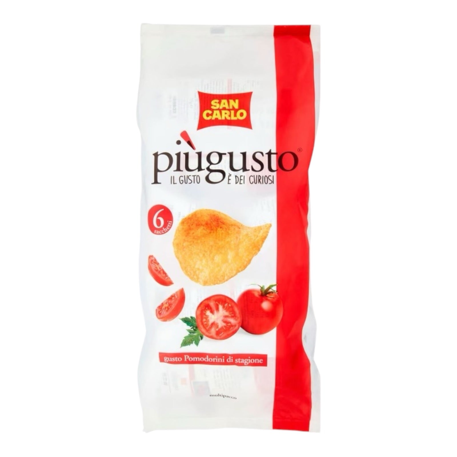 San Carlo Patatine Piu' Gusto Pomodorini di Stagione 
Potato chips Tomato flavor 6x25g = 150g