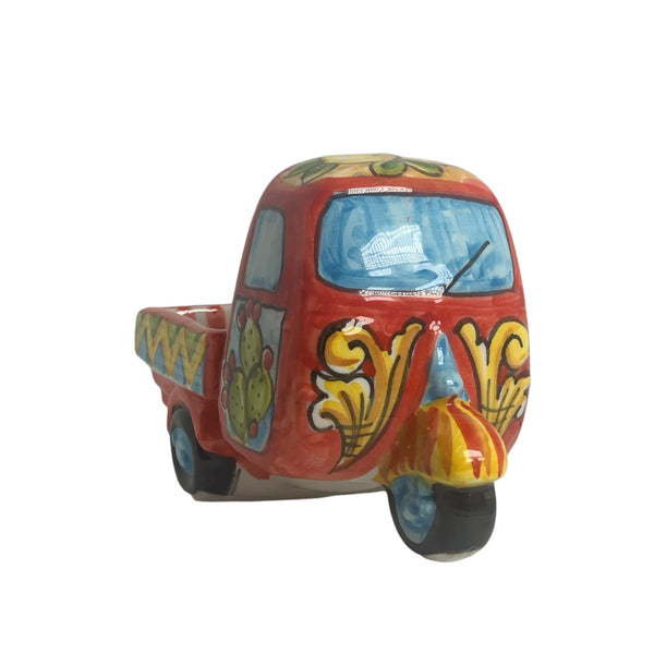 Moto Ape Made With Caltagirone Ceramic & Hand Decorated in Sicilian Cart Style