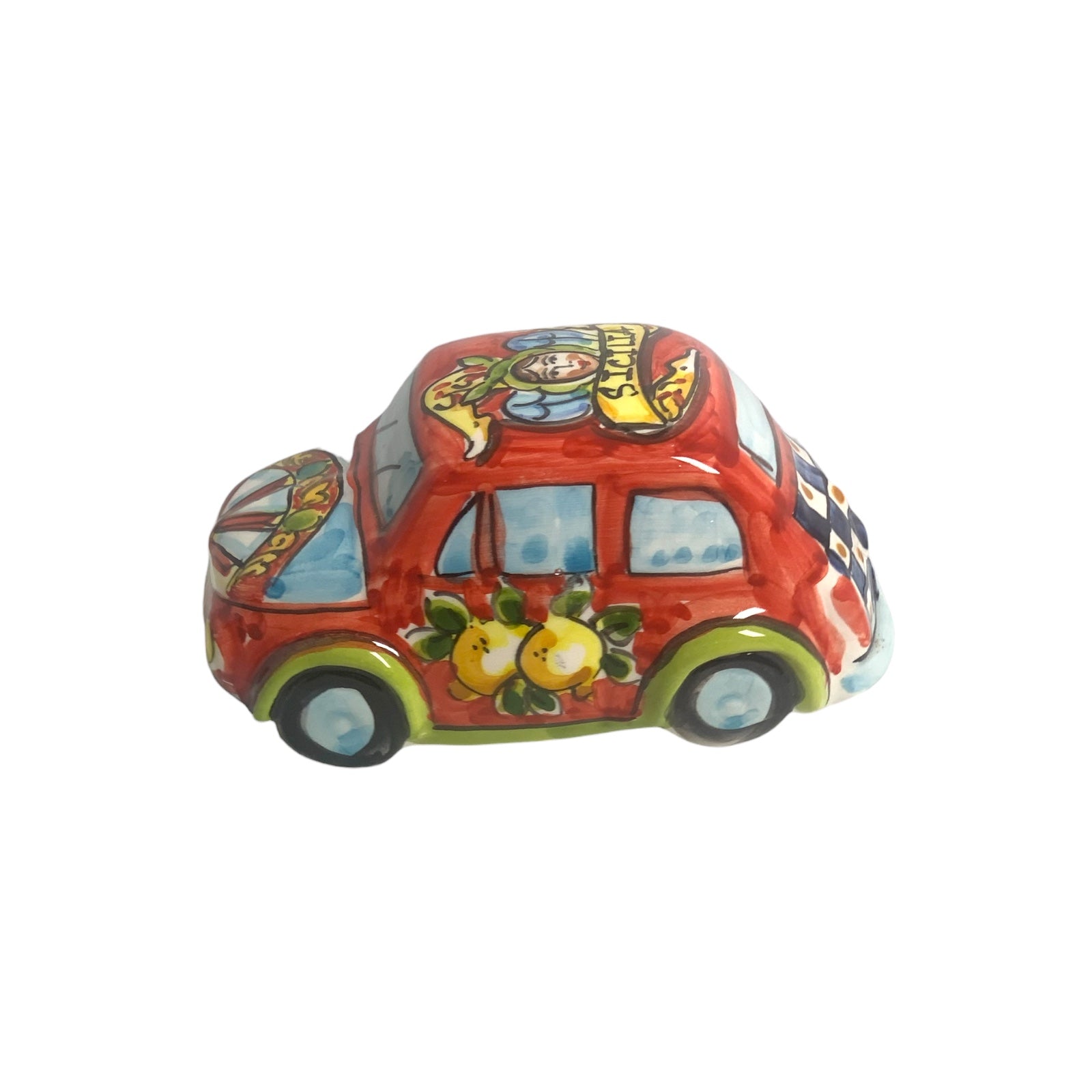 Fiat 500 Vehicle in Ceramic from Caltagirone 11x6.5x7cm