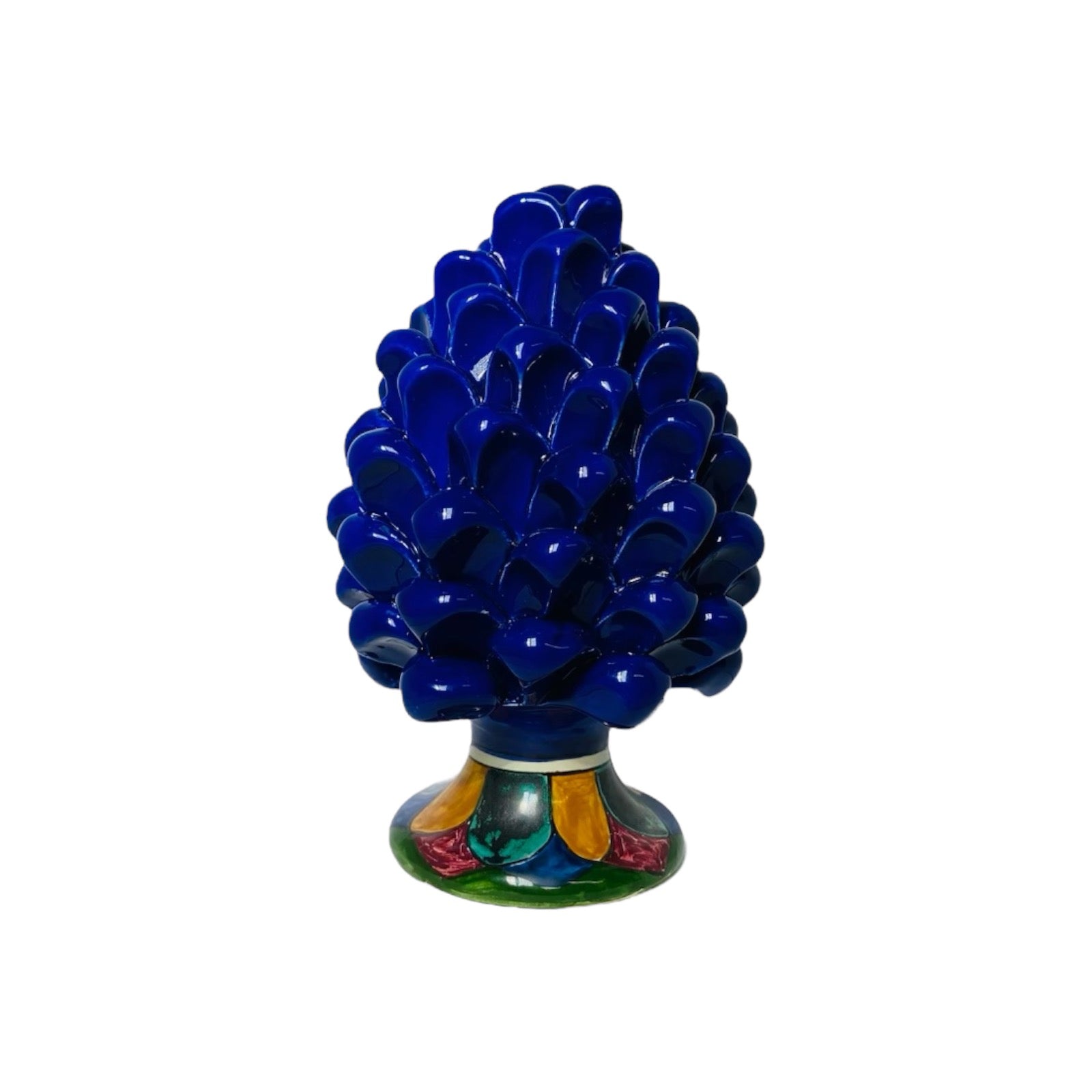 Sicilian Pine Cone in Caltagirone Ceramic Cobalt Blue Color And Decorated Stem h 18 cm