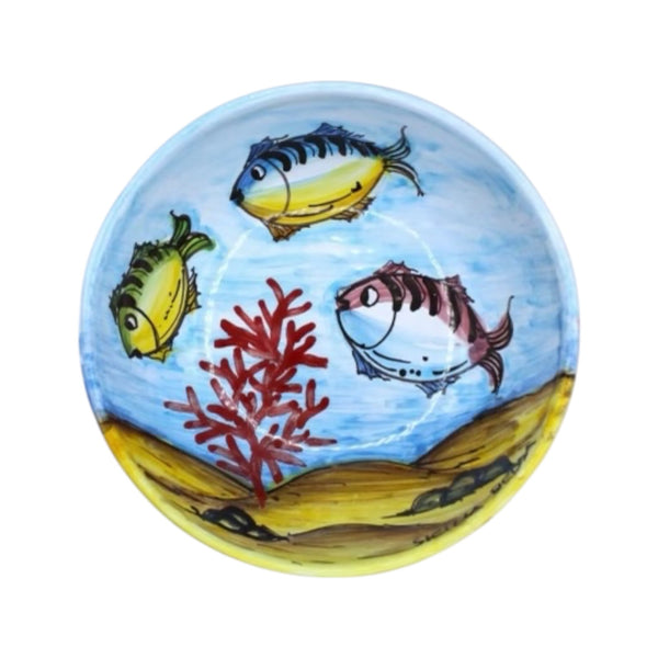 Deep bowl plate, in Caltagirone ceramic / Sea and Fish motives 
20 cm x h 8 cm approx.