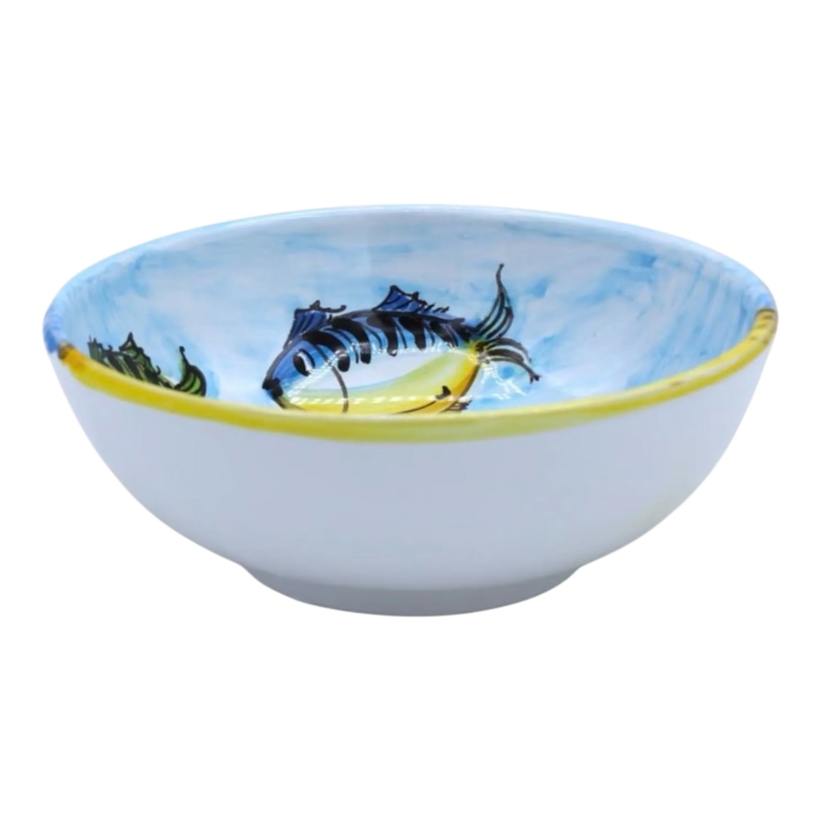 Deep bowl plate, in Caltagirone ceramic / Sea and Fish motives 
20 cm x h 8 cm approx.