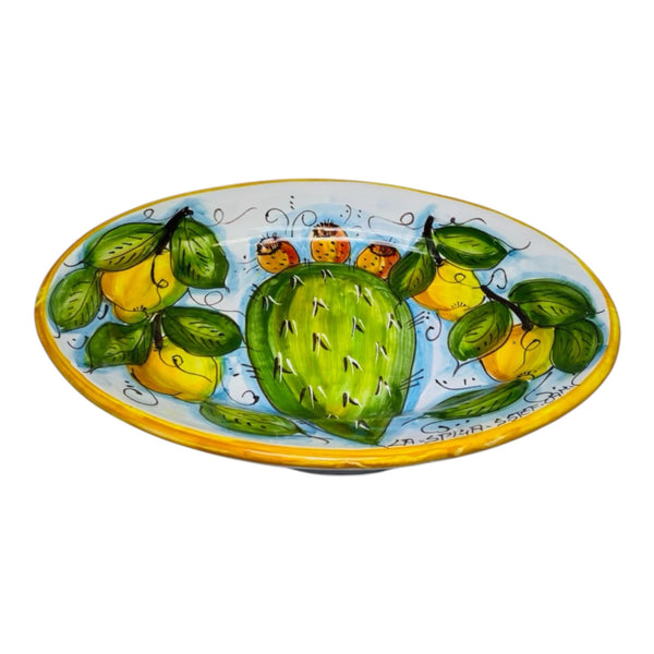 Oval tray serving plate in Sicilian ceramic With Prickly Pear and Lemon L 37 x 25 cm approx.