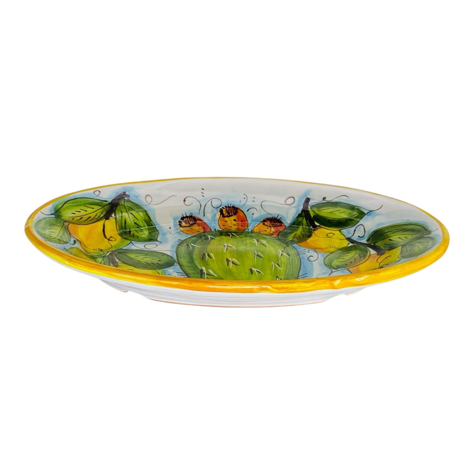 Oval tray serving plate in Sicilian ceramic With Prickly Pear and Lemon L 37 x 25 cm approx.