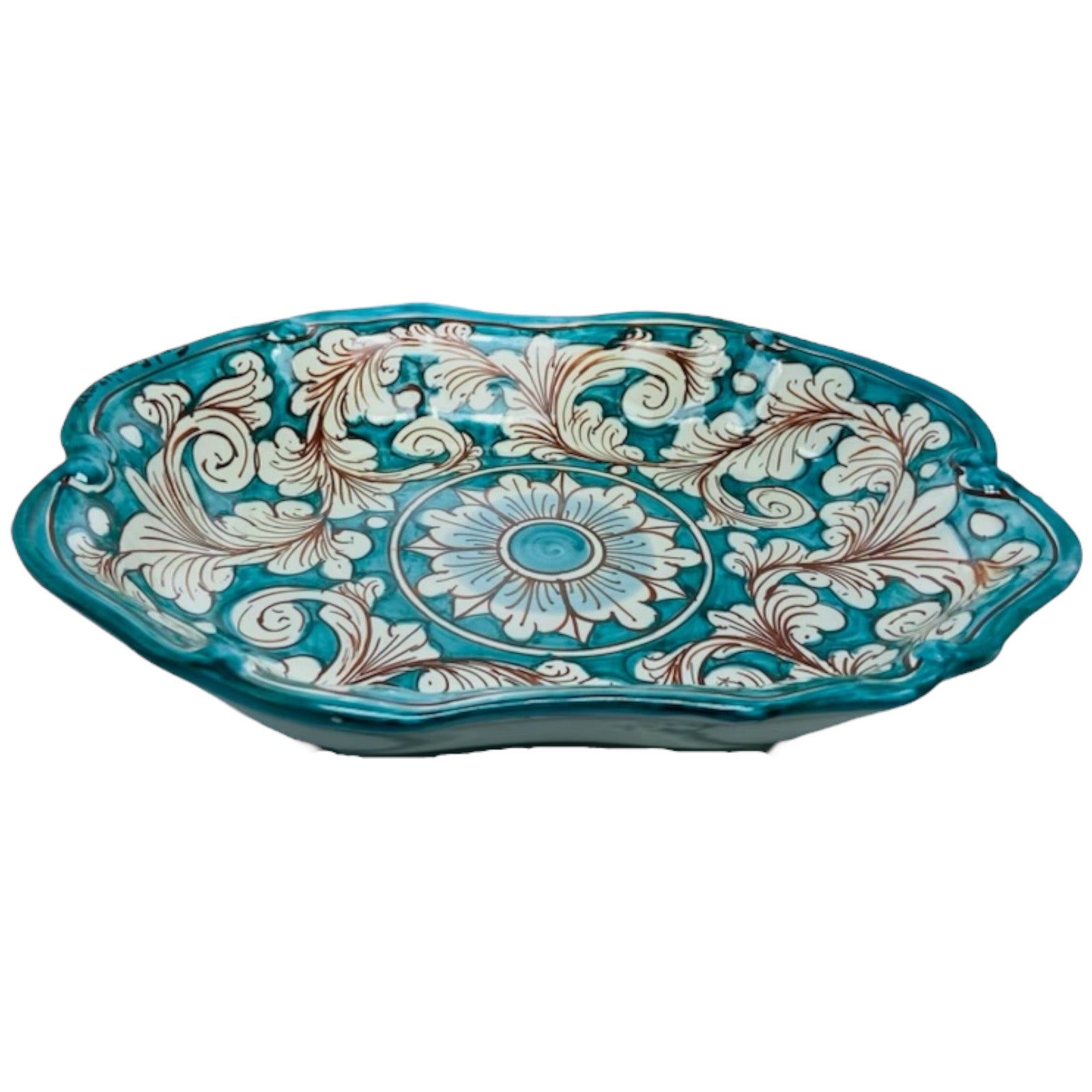 Baroque Shaped Bottom Tray made of ceramic Caltagirone. L 30 x 23 x 6 cm approx.