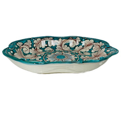 Baroque Shaped Bottom Tray made of ceramic Caltagirone. L 30 x 23 x 6 cm approx.