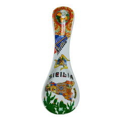 Spoon Rest in Ceramic, h 25 cm approx. Decorated With Sicily Themed Elements