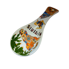 Spoon Rest in Ceramic, h 25 cm approx. Decorated With Sicily Themed Elements