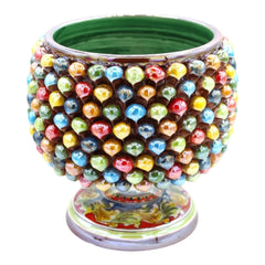 Caltagirone Half Pigna Vase approx. 22 cm multicolored, mother-of-pearl enamel, stem with multicolored geometric decoration