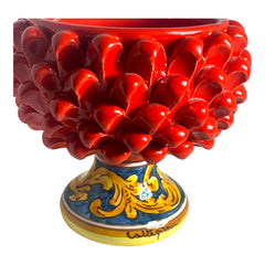 Caltagirone Half Pigna Vase, Decorated Stem - Ø 15 x h 15 cm