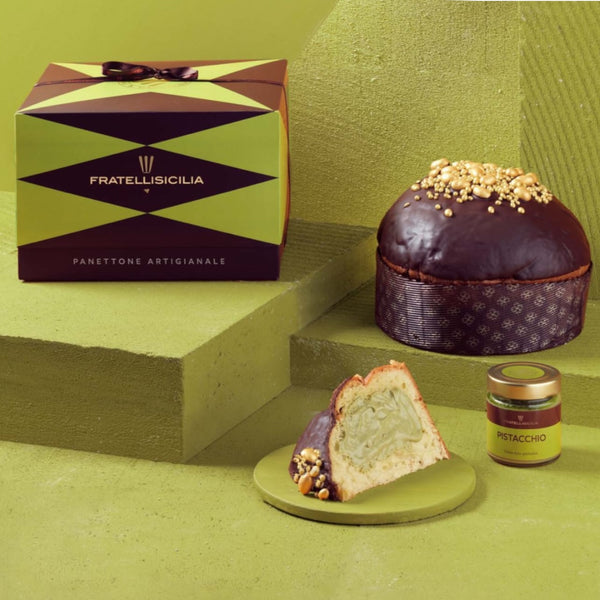 Panettone With Sicilian Pistachio and Pistachio Cream Jar 2.2lb by Fratelli Sicilia