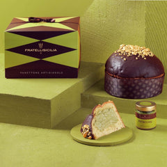 Panettone With Sicilian Pistachio and Pistachio Cream Jar 2.2lb by Fratelli Sicilia