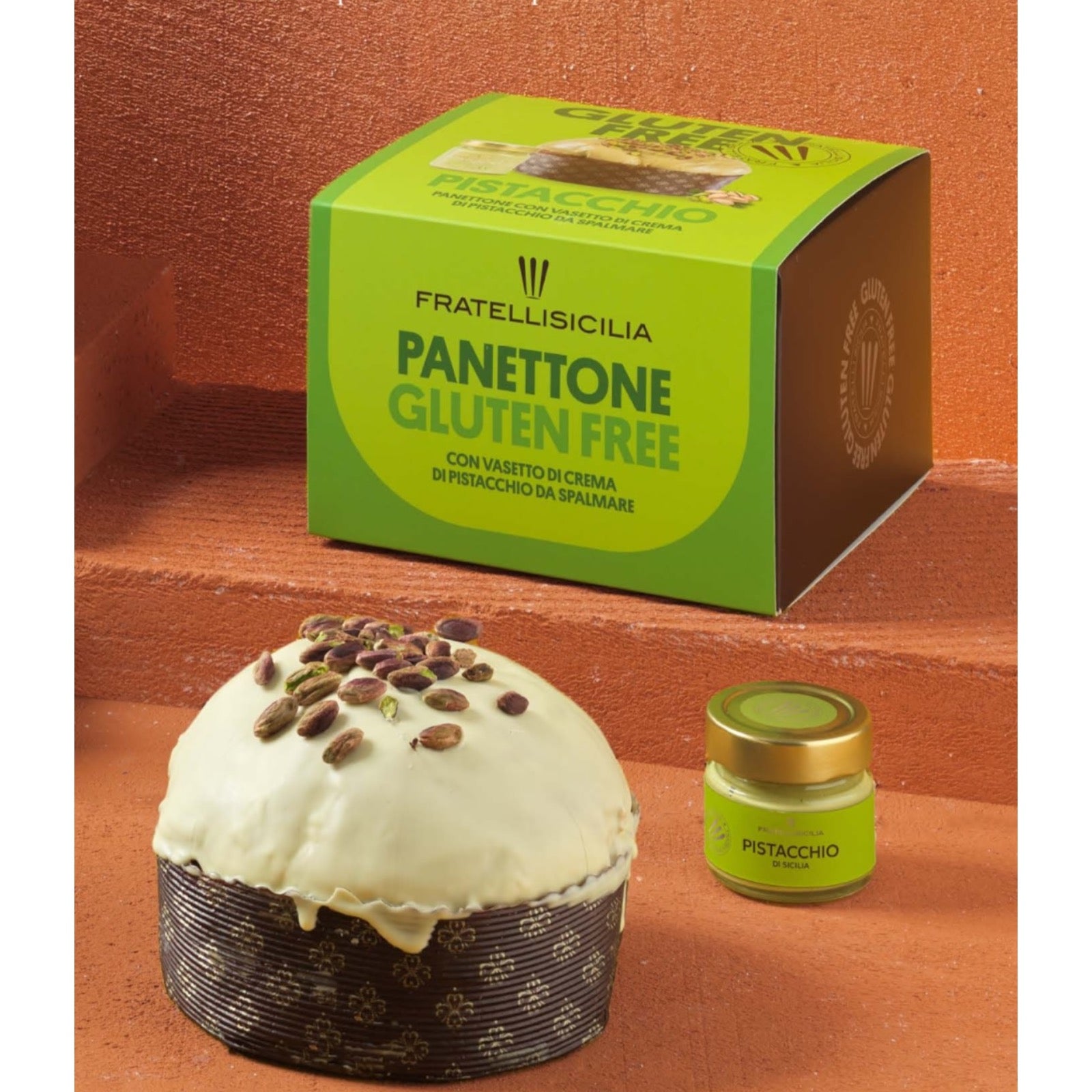 Pistachio Panettone with Pistachio Cream - Gluten Free 600g By Fratelli Sicilia