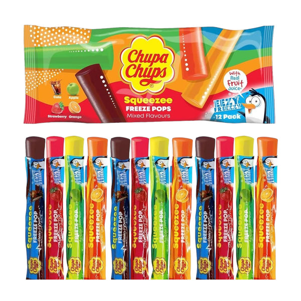 Chupa Chups Squeezee Freeze Ice Pops Cola, Apple, Strawberry And Orange 12x 45ml -