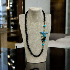 Lava Stone Etna Sicily Necklace, handmade, With Turquoise Sea Star