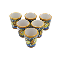 Limoncello Set for 6 People in Caltagirone Ceramic, Round Tray, L 26 x 23 cm approx.