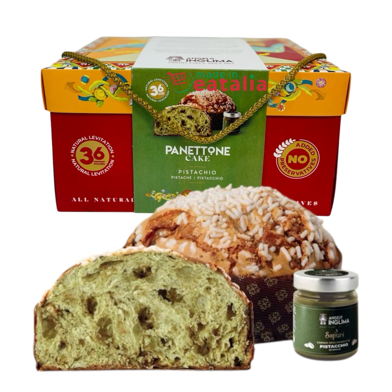 Artisanal Pistachio Panettone With a Jar of Pistachio by Inglima 2.2lb