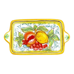 Coffee Set, Two Cups & Tray in Caltagirone Ceramic , Pomegranate , Lemons & Grapes Decoration