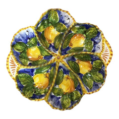 Shell Appetizer with Six Compartments, in fine Sicilian Ceramic , L 30 x 30 cm approx. Lemon Decoration