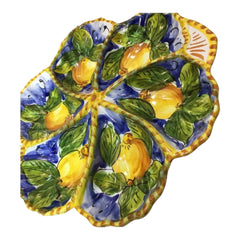 Shell Appetizer with Six Compartments, in fine Sicilian Ceramic , L 30 x 30 cm approx. Lemon Decoration